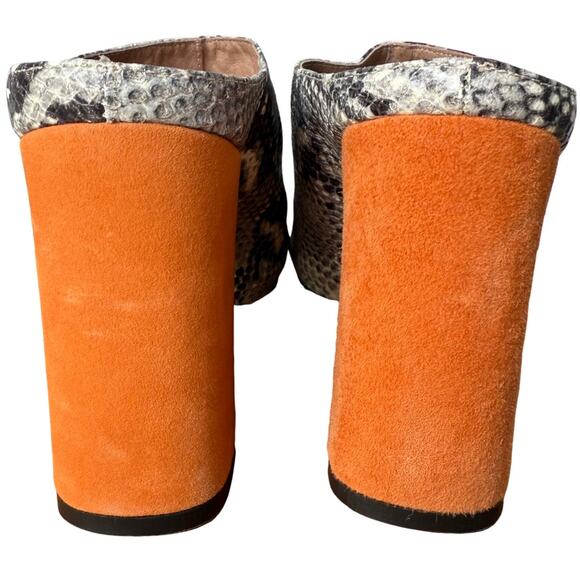 Shellys Snake Print Leather Clogs US 7.5 Chunky Block Heel Mob Wife 70s Vibe SEE - Picture 7 of 14